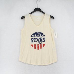 Style&Co Tank Top XL Women V-Neck Sleeveless American Stars Graphic Print Ivory